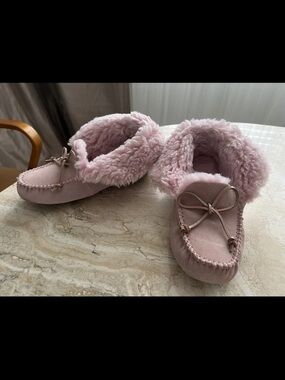 UGG Alena 6 Pink fur Lined Moccasin Slippers shoes flat leather